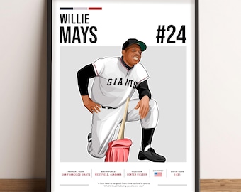 Willie Mays poster, honkbalkunst, Willie Mays fan cadeau, vectorillustratie, sportmuurdecoratie, digitale download - WM1.