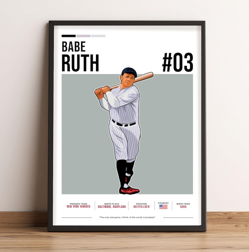 Babe Ruth Poster, Baseball Art, Babe Ruth Fan Gift, Vector Illustration ...