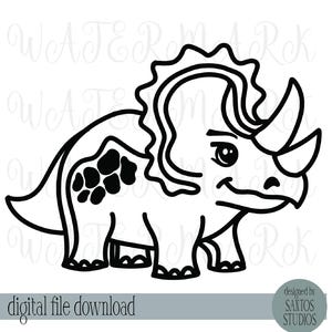 Dinosaurier SVG PNG Clipart - süsser Triceratops Digitale Datei für Cricut Silhouette Glowforge Clipart Shirts Sublimationsgeschenke - Original Design