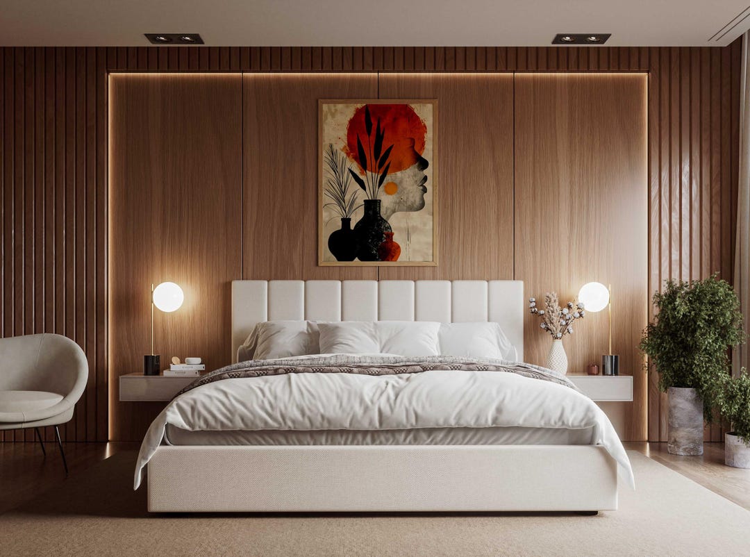 Modern Bedroom Interior Design Geometric Wall Art Print Minimalist ...
