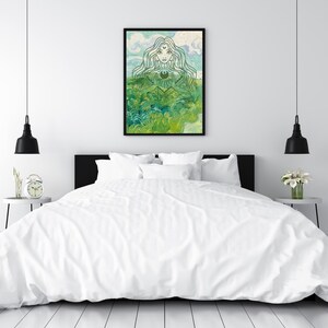 Nature goddess, green and white art, maiden art, Spiritual Wall Decor, Divine Feminine Art Print, Goddess Print, nature illustration wallart