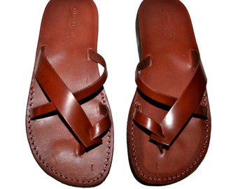 Brown Cross Leather Sandals For Men & Women Handmade Unisex | Etsy