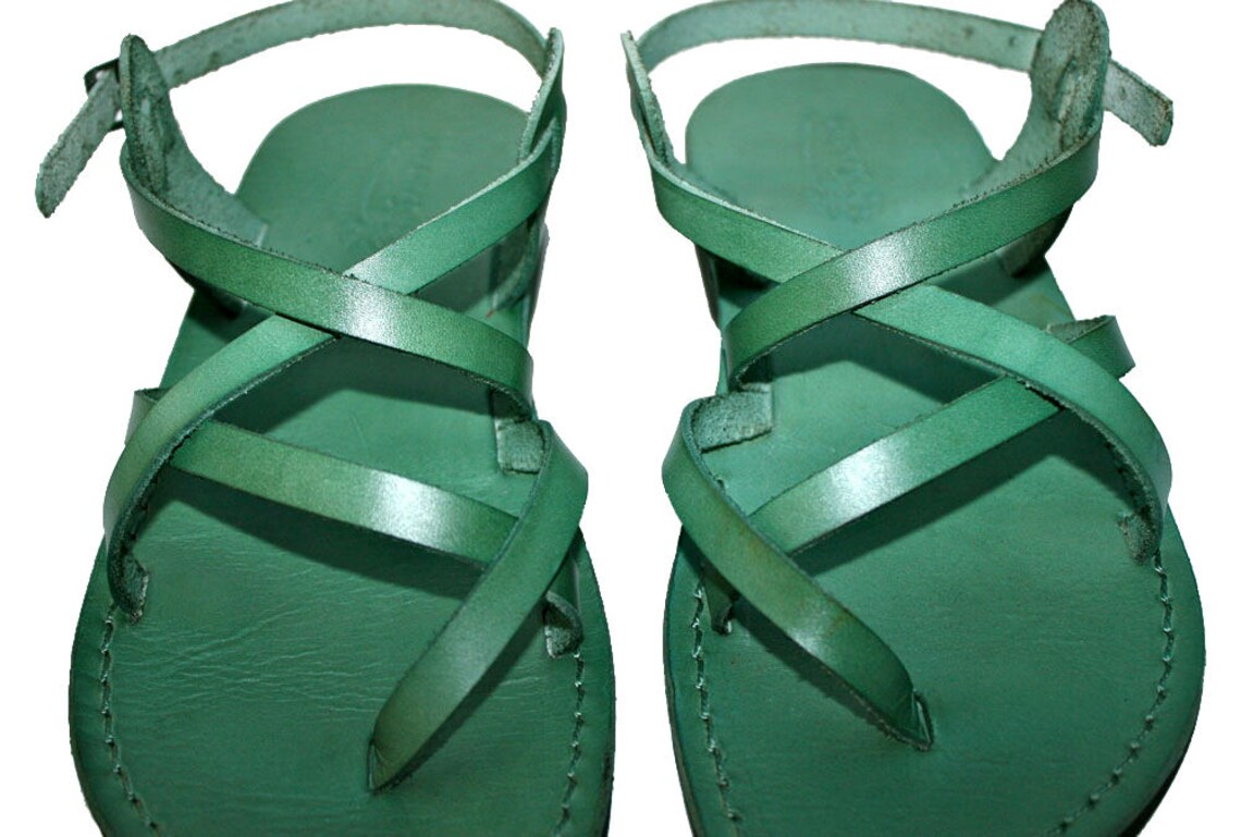 Green Triple Leather Sandals For Men & Women Handmade Etsy