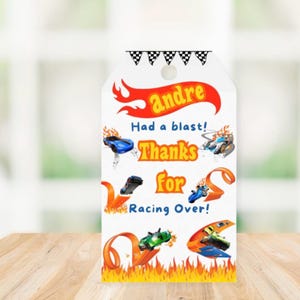 Hot Wheels Digital Party Favor Tags - Instant Download - Printable Birthday Tags for Boys - Customizable Favor Tags - Race Car Theme Party D