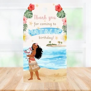 Moana Gastgeschenk Tags | bearbeitbare digitale Partybevorzugungsanhänger | Tropisches Ozean-Thema