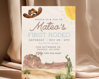First Rodeo Birthday Invitation: Western Cowboy Theme (Digital Download)