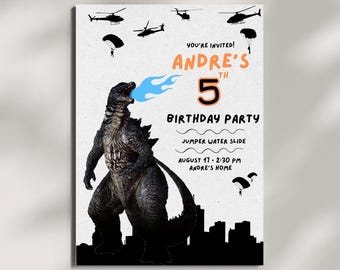 Godzilla Birthday Invitation | Editable Digital Template | Monster Party Invite | Instant Download