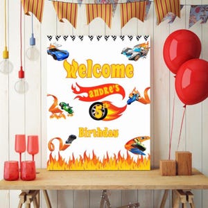 Hot Wheels Birthday Welcome Sign | Editable Digital Download | Race Car Party Sign | Boys Racing Party Decor | Instant Canva Template