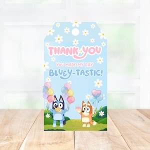 Blue Dog Party Favor Tags: Kids Birthday Thank You (Digital Download)