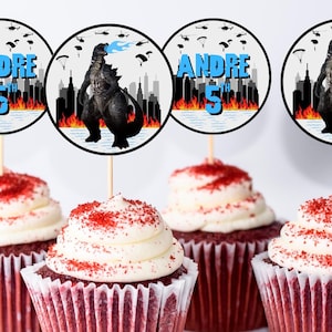 Godzilla Cupcake Toppers - Editable & Printable Birthday Party Decorations