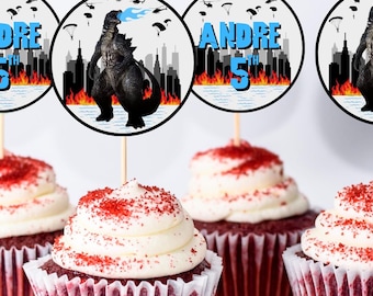 Godzilla Cupcake Toppers - Editable & Printable Birthday Party Decorations