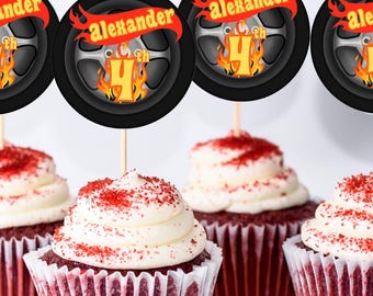 Hot Wheels Cupcake Toppers - Digital Download for Kids’ Birthday Parties, Printable Racing Car Party Decor, Editable Name & Number