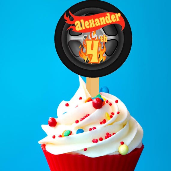 Hot Wheels Cupcake Toppers - Digital Download for Kids’ Birthday Parties, Printable Racing Car Party Decor, Editable Name & Number