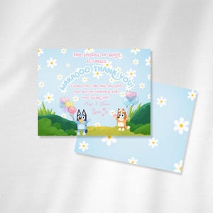 Cartão de agradecimento inspirado em azul | Download digital editável | Cartão de anotações para impressão para festa infantil | Download instantâneo