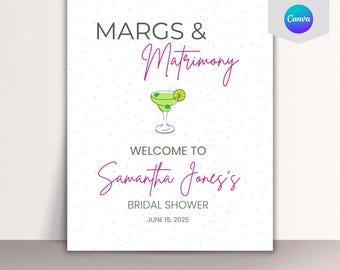Margs and Matrimony Bridal Shower Welcome Sign | Editable Canva Template | Fun & Unique Bridal Shower Welcome Sign