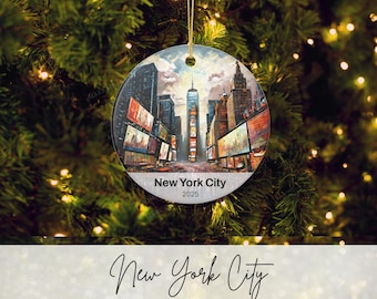 New York City Ornament | Times Square Weihnachtsschmuck | Personalisierte Keramik Urlaub Ornament | Reiseerinnerungen | Geschenk für Reisende
