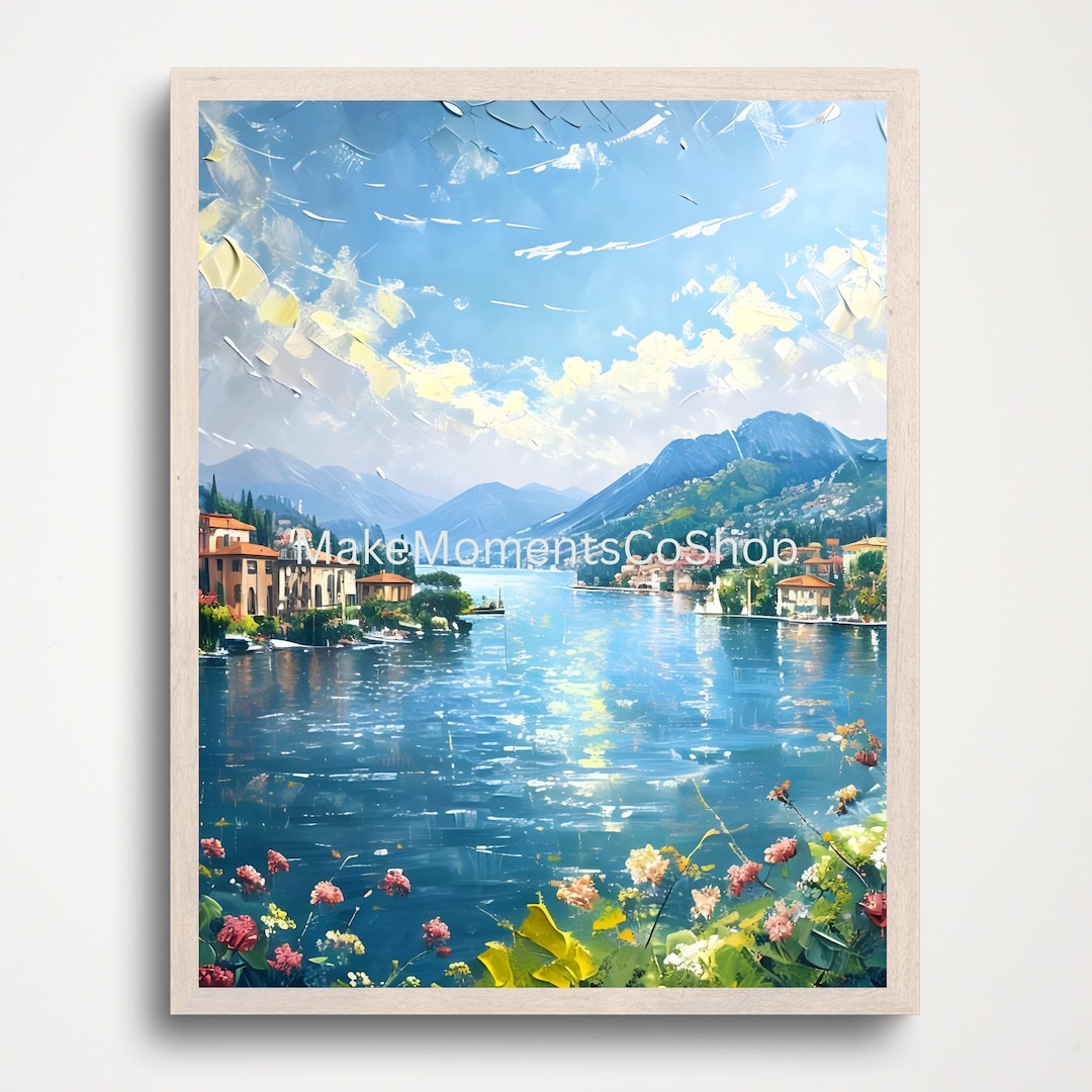 Lake Como Oil Painting Print | Italy Wall Art | Vertical Matte Decor ...