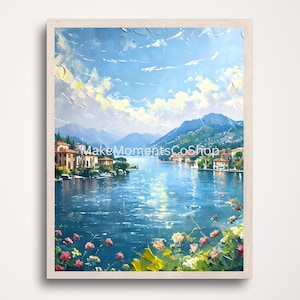 Lake Como Oil Painting Print | Italy Wall Art | Vertical Matte Decor | Wall Art Print | Italy Travel Painting | Lake Como Poster