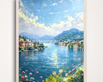 Lake Como Oil Painting Print | Italy Wall Art | Vertical Matte Decor | Wall Art Print | Italy Travel Painting | Lake Como Poster