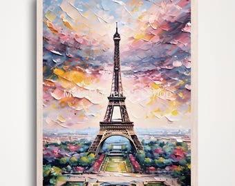 Eiffel Tower Oil Painting Print | Paris Wall Art | Vertical Matte Decor | Wall Art Print | France Travel Painting | French Cityscape