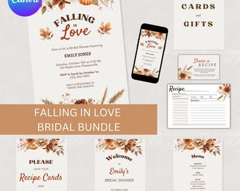Falling in Love Bridal Shower Bundle | Canva Template | Fall Bridal Shower | Printable Autumn Bridal Brunch Bundle | Pumpkin Bridal Shower