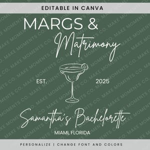 Editable Bachelorette Logo Template | Margs and Matrimony | Fun Canva Design for Bride-to-Be | Perfect for Margaritas and Celebrations!
