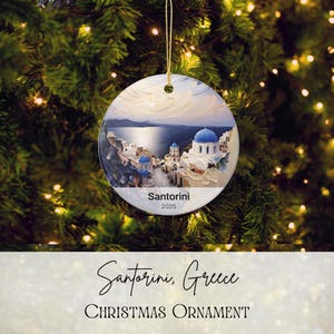 Santorini, Greece Christmas Ornament | Personalized Ceramic Holiday Ornament | Greece Ornament | Travel Memories | Gift for Travelers