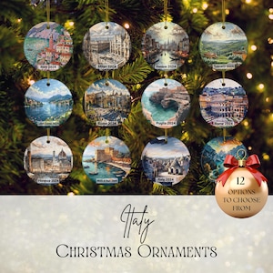 Italien Ornamente | Urlaub Geschenk | Personalisierte Keramik Urlaub Ornament | Reiseerinnerungen | Geschenk für Reisende | 2025 Weihnachtsschmuck