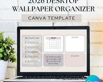 2026 Travel Desktop Wallpaper Organizer | Canva Template for Aesthetic Home Screen & Digital Planner Setup