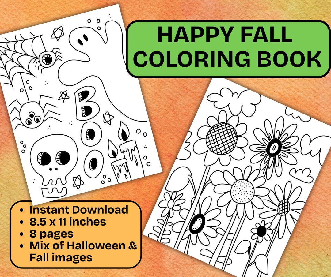 Happy Fall Coloring Pages Instant Download - Etsy