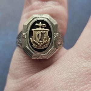 Delicate antique class ring, from Columbus, 1926, 10k white and yellow gold, sz 5