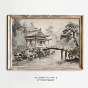 Temple Art Japanese Zen Wall Art Nature Painting of Asian Landscape Wall Decor Japanese Pagoda Artwork Print Landscape Minimalist Decor