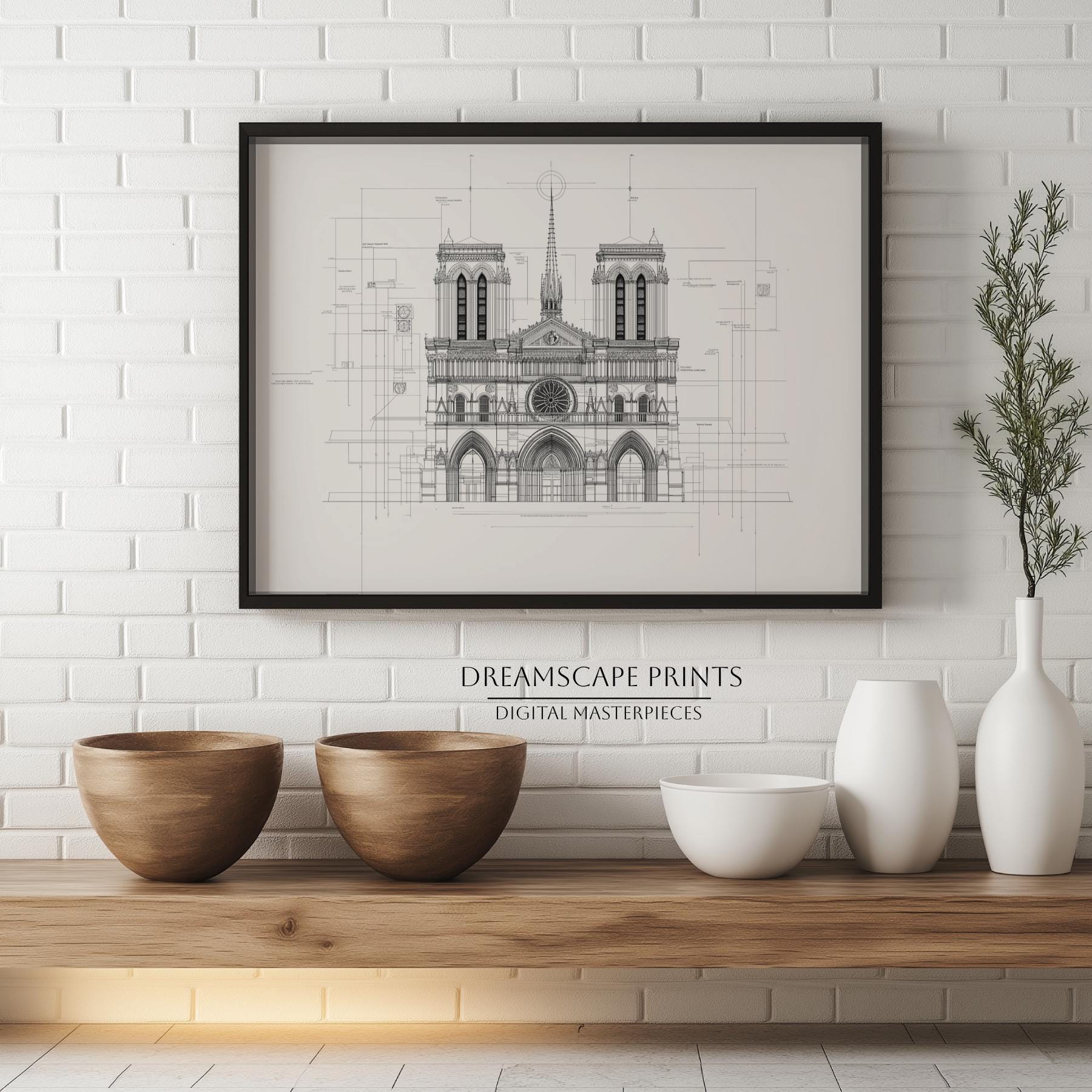 Notre Dame Pencil Sketch Digital Print Paris Cathedral