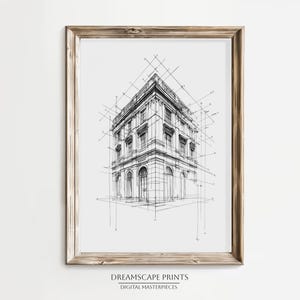 Architektur Linie Zeichnung Blueprint Minimalistische Kunst Klassische Gebäude Bleistiftskizze Monochrome Architektur Wanddekor