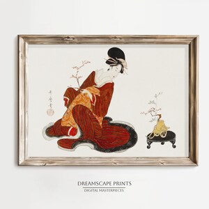 Geisha Painting of Traditional Asian Woman Art Japanese Print of Vintage Kimono Print of Asian Woman Wall Decor Woman in Kimono Illustration