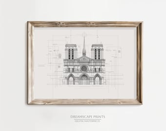 Notre Dame Pencil Sketch Digital Print Paris Cathedral Architectural Drawing Black and White Wall Art Printable French Decor