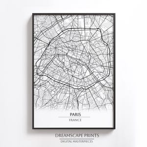 Paris Black And White Map Print of Paris City Map Monochrome Poster Street Map of Paris Travel Poster of France Map Print of Paris Map
