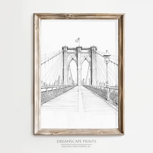 Brooklyn Bridge Line Art Minimalist Drawing New York City Artwork Urban Wall Decor NYC Architecture Illustration Architectural NYC Print