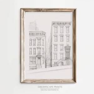 City Buildings Pencil Drawing of NYC Architecture Minimalist Black and White Building Pencil Sketch of City Line Art Drawing of New York