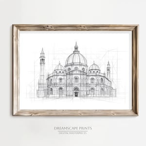 Minimalist Line Art Cathedral Drawing Architectural Wall Art Cathedral Black and White Pencil Sketch Church Drawing Architecture Poster