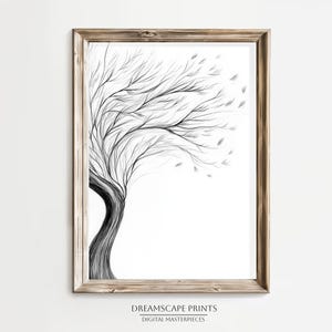 Minimalist Tree Pencil Charcoal Drawing Black And White Wall Art Sketch Tree Line Art Poster Monochrome Botanical Scandinavian Illustration