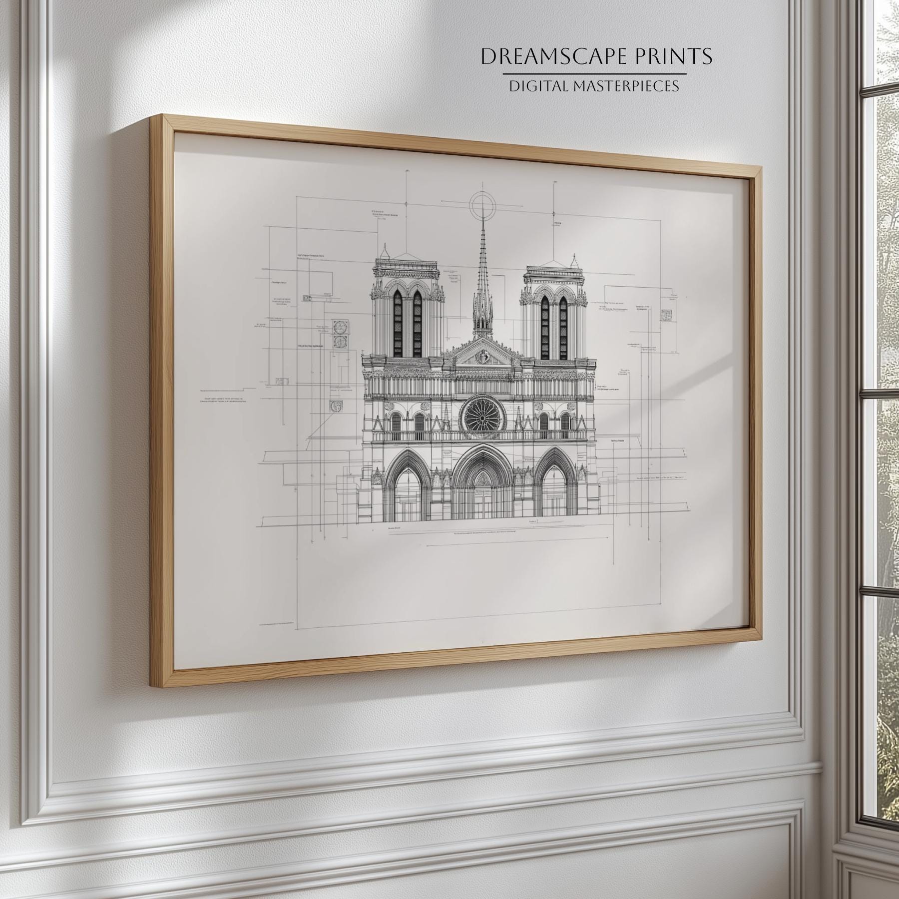 Notre Dame Pencil Sketch Digital Print Paris Cathedral