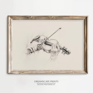 Musical Instrument Pencil Sketch of Black And White Violin Pencil Drawing Music Instrument Minimalist Monochrome Wall Decor for Music Lover