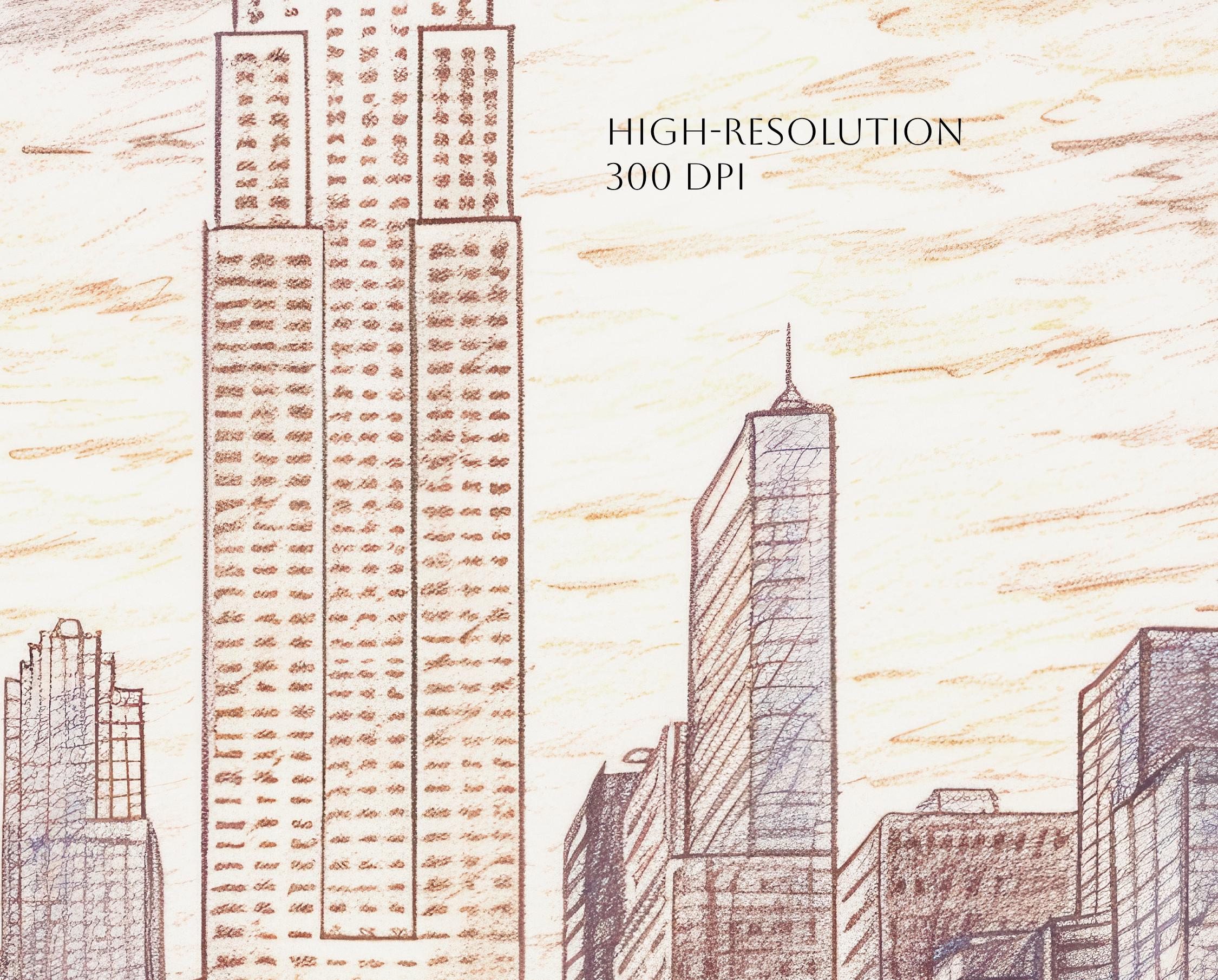 エンパイア・ステート・ビルの鉛筆スケッチ、ニューヨーク市の