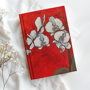 Orchid&#39;s Hardcover Journal, by JENNIFER LENHARDT Art, White Orchid Botanical Floral Journal, Writing, Notebook, Diary, Gift