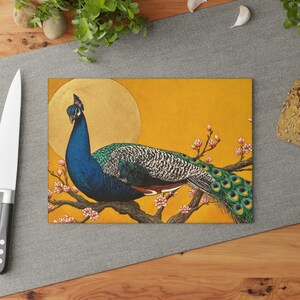 Tabla de cortar de vidrio con forma de pavo real, de JENNIFER LENHARDT Art, decoración floral para la cocina, tabla de cortar, regalos para ella