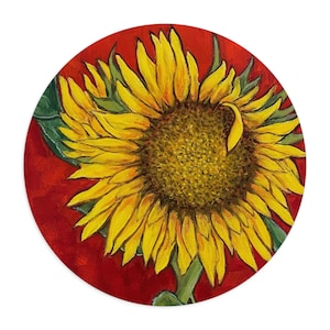 Sunflowers Mouse Pad Round, by JENNIFER LENHARDT Art, Botanical Gifts for Her,  Floral Office supplies