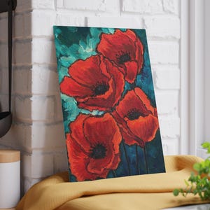 Red Poppies Floral Glass Cutting Board, by JENNIFER LENHARDT Art, Floral Kitchen Decor, Chopping board, Gifts For Her