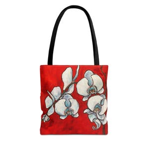 Orchid Tote Bag (AOP), by JENNIFER LENHARDT Art, Botanical Floral Art, Travel, Shopping, Beach, Book, Women, Girl, Gifts For Her