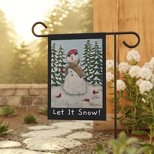 Banner Let It Snow Snowman Garden & House, bandiera invernale per le vacanze di Natale, cartello di benvenuto, idea regalo per Natale e inaugurazione della casa